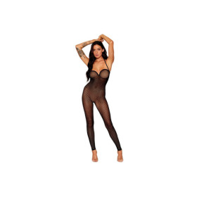 Bodystocking en résille noire, sans couture, avec large décolleté à armature  
